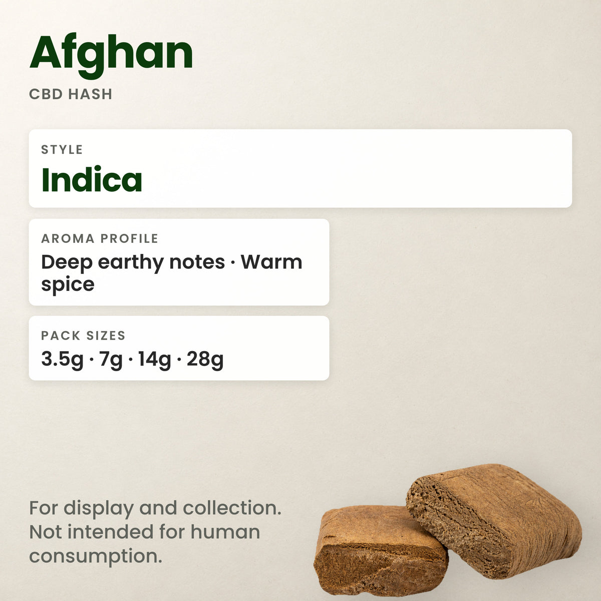 Afghan CBD hash key facts: style, aroma and pack sizes