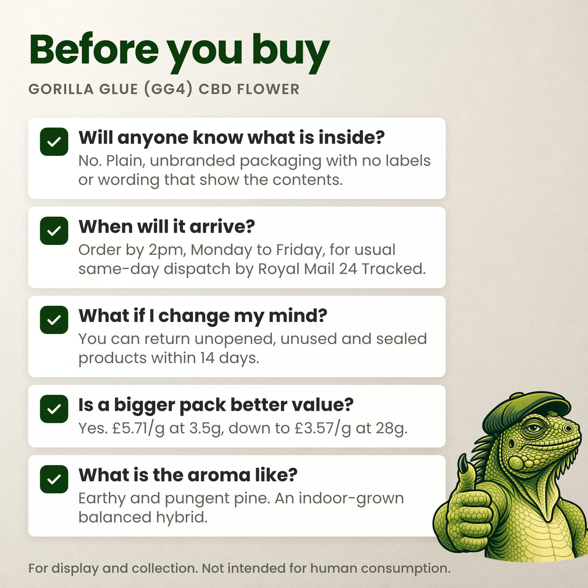 Before you buy Gorilla Glue (GG4): discreet packaging, dispatch times, 14-day returns, price per gram and aroma
