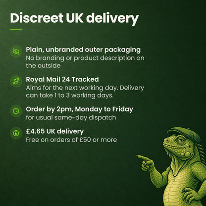 Discreet UK delivery: plain packaging, Royal Mail 24 Tracked, order by 2pm, free delivery over £50
